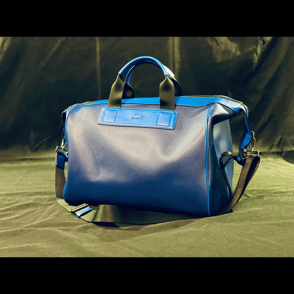 Leather blue weekender and backpack